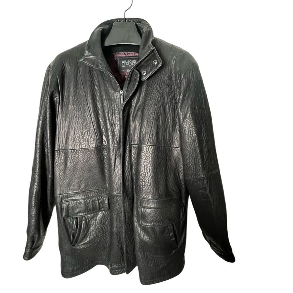90s Leather Thinsulate Field Jacket Coat Black oversized Hip Hop Pockets 2XLT